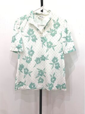Devon White and Mint Green Floral Short Sleeve Blouse Size Small